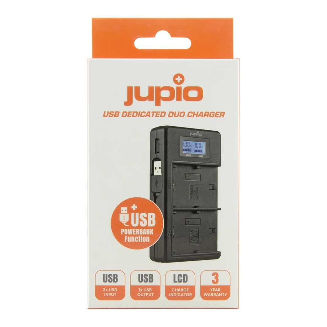 Jupio USB Dedicated Duo Charger LCD for Sony np-f970 and two battery