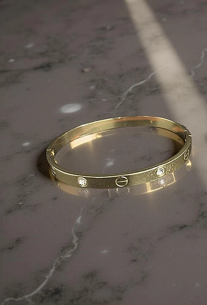 Crystal Embellished Hinge Cuff Bracelet - Gold