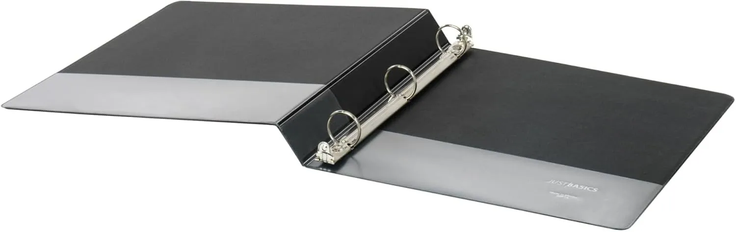 Just Basics Economy Round-Ring Nonview Binder, 1 in Rings, 64% Recycled, Black