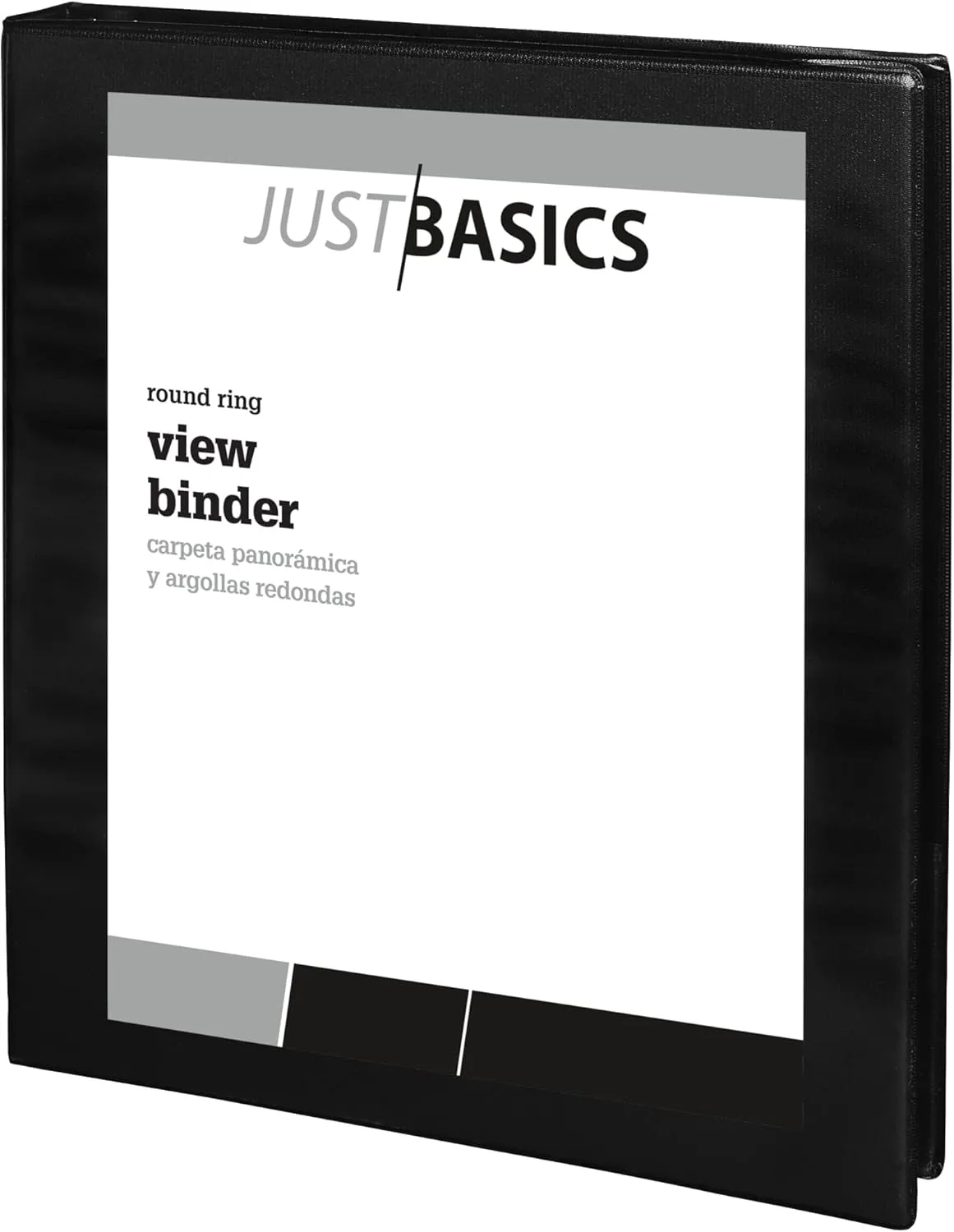 Just Basics Round-Ring View Binder, 1in Rings, 61% Recycled, Black, Pack of 12
