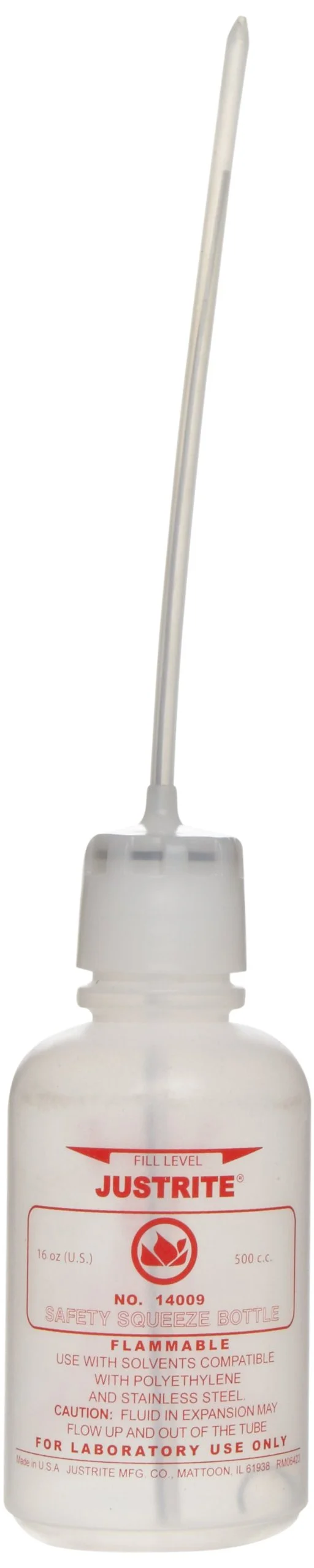 Justrite 14009 16 oz, 3.0" x 7.50" Size Dispensing Bottle 16 ounces Boston Round 1 14009
