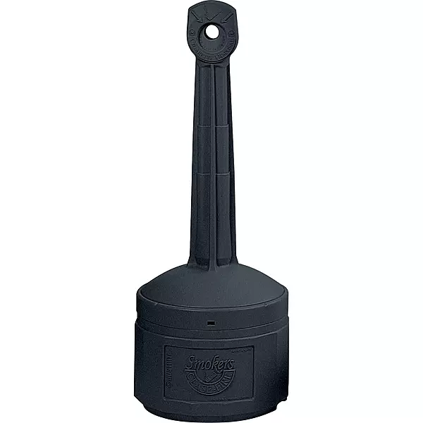 Justrite 26800D 16 1/2'' X 38 1/2'' Deco Black Smokers Cease-Fire Polyethylene Cigarette Butt Receptacle, English