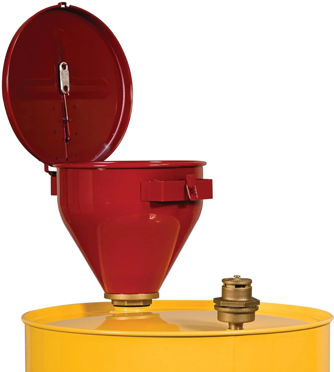 Justrite 2.6 Gallon Drum Funnel for Flammables with Emergency-Fusing Self-Closing Cover, Flame Arrester