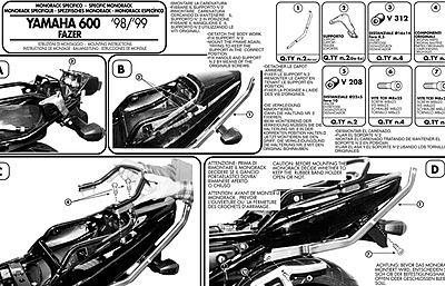 KAPPA YAMAHA TOPBOX BRACKET K3400 - FZS 600 FAZER (98-03)