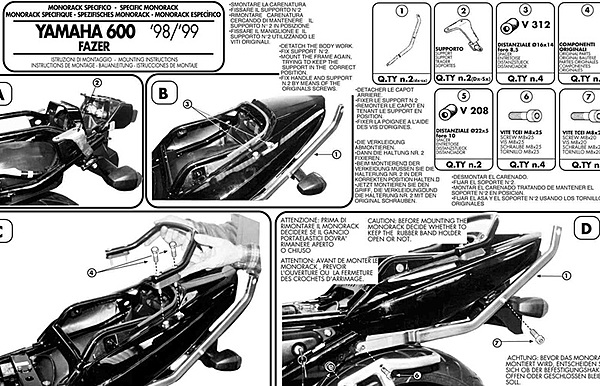 KAPPA YAMAHA TOPBOX BRACKET K3400 - FZS 600 FAZER (98-03)