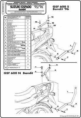 KAPPA SUZUKI TOPBOX BRACKET K5110 - GSF 600 BANDIT / S (96-99)