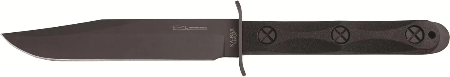 KA-BAR Ek Model 5 Bowie Fixed Blade Knife 6.875" Clip Point 1095 Cro-Van Parkerized Blade Glass Filled Nylon Handle Black