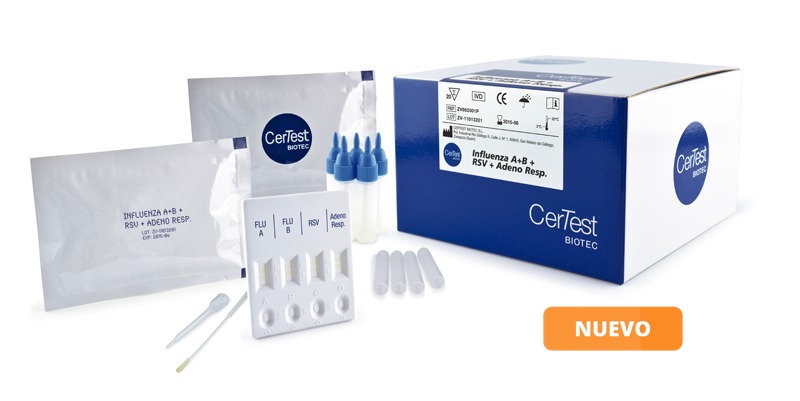 Prueba para la detección cualitativa de antígenos de Influenza tipo A y B, del Virus respiratorio Sincitial y de Adenovirus - Kit de 20 pruebas - Certest