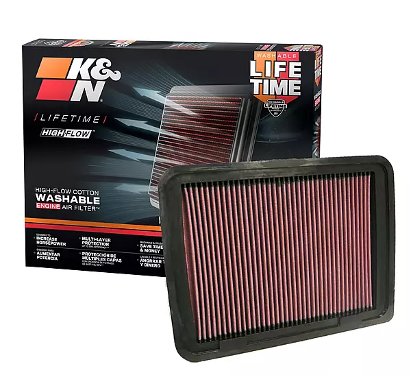 K&N High-Flow Lifetime Engine Air Filter, 33-2306 — Toyota Tacoma 2.7L (2005-2023), Washable Oiled Cotton
