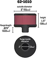 K&N Vent Air Filter/ Breather: High Performance, Premium, Washable, Replacement Engine Filter: Flange Diameter: 0.5 In, Filter Height: 1.5 In, Flange Length: 0.875 In, Shape: Breather, 62-1010
