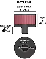 K&N 62-1160 Vent Air Breather Filter — Washable High-Flow Clamp-On