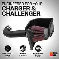 K&N Cold Air Intake System: High-Flow Air Filter, Increase Performance & Acceleration: Compatible with 2011-2023 Chrysler/Dodge: 300, 300C, Challenger, Charger, 63-1114