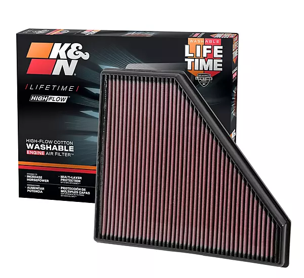 K&N High-Flow Original Lifetime Engine Air Filter: Increase Power: Premium, Washable: Compatible with 2013-2024 Cadillac/Chevrolet: ATS, CTS, Camaro, 33-2496
