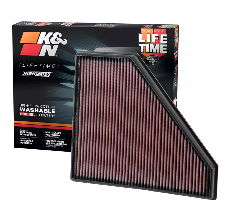 K&N High-Flow Original Lifetime Engine Air Filter: Increase Power: Premium, Washable: Compatible with 2013-2024 Cadillac/Chevrolet: ATS, CTS, Camaro, 33-2496