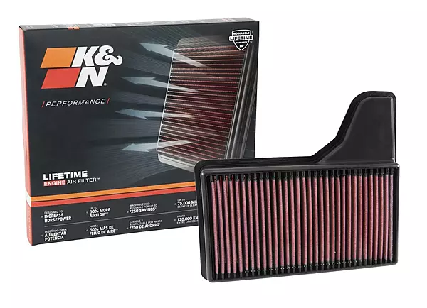 K&N High-Flow Original Lifetime Engine Air Filter: Increase Power: Premium, Washable: Compatible with 2015-2023 FORD: Mustang, Mustang GT, 33-5029 (Pack of 1)