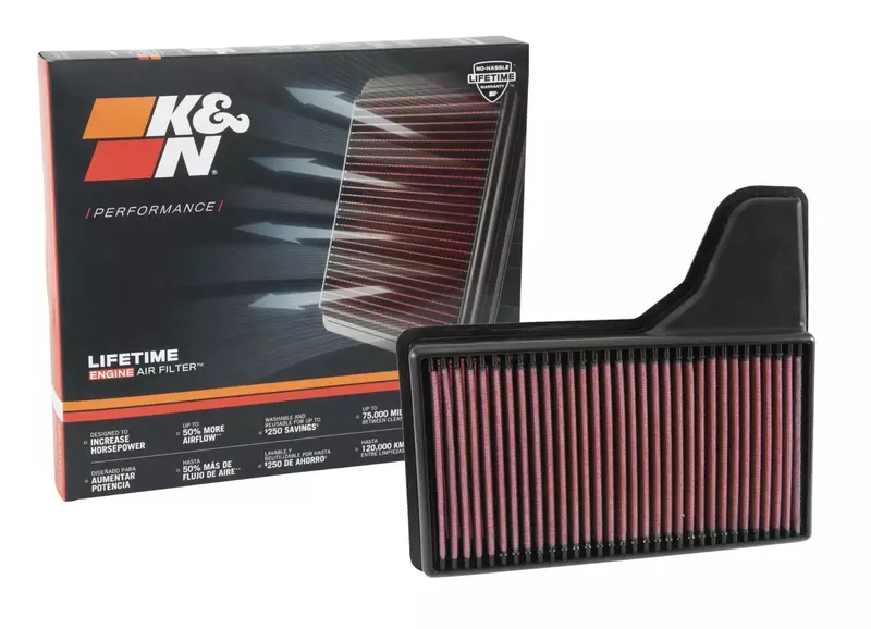 K&N High-Flow Original Lifetime Engine Air Filter: Increase Power: Premium, Washable: Compatible with 2015-2023 FORD: Mustang, Mustang GT, 33-5029 (Pack of 1)
