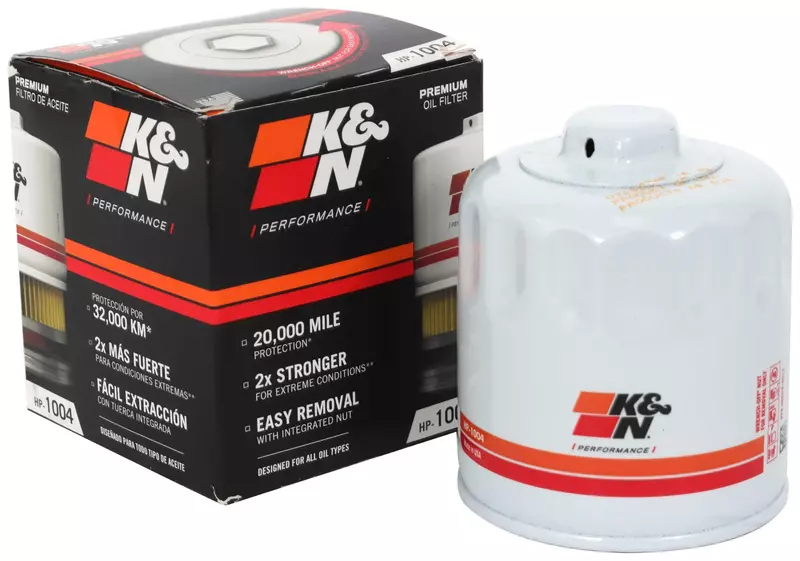K&N Premium Oil Filter HP-1004 with 1-inch Wrench-Off Nut, 20,000 Mile Protection