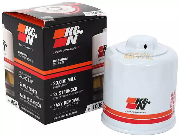 K&N HP-1008 Premium Oil Filter — Wrench-Off Nut, 20,000 Mile Protection