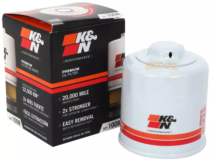 K&N HP-1008 Premium Oil Filter — Wrench-Off Nut, 20,000 Mile Protection