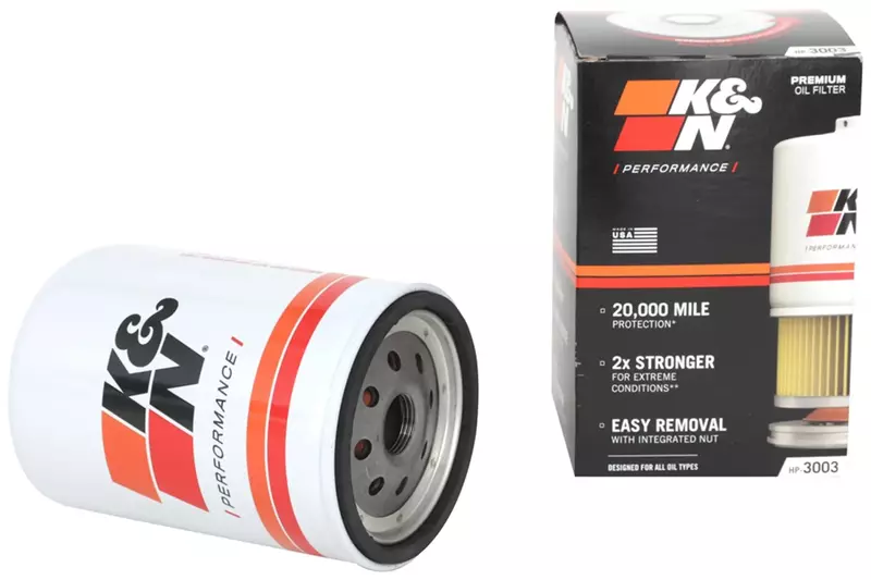 K&N Premium Oil Filter HP-3003 — 20,000 Mile Protection w/ Wrench-Off Nut, Fits Select Chevy/GMC/Hummer 2001–2019