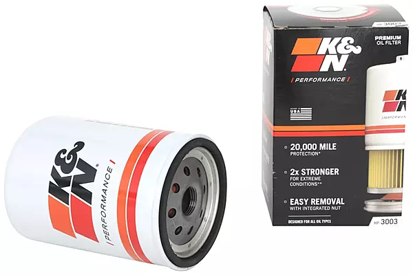 K&N Premium Oil Filter HP-3003 — 20,000 Mile Protection w/ Wrench-Off Nut, Fits Select Chevy/GMC/Hummer 2001–2019
