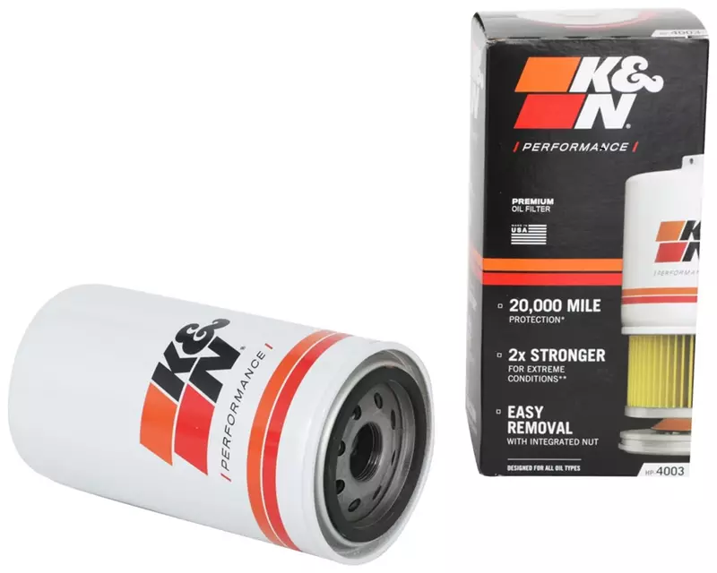 K&N Premium Oil Filter HP-4003 — 20,000 Mile Protection, Wrench-Off Nut