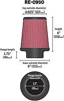 K&N High-Flow Universal Clamp-On Air Filter RE-0950, 3.5in Flange