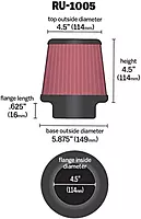 K&N High-Flow Original Lifetime Universal Clamp-On Air Filter RU-1005