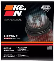K&N RU-2820 Universal Clamp-On High-Flow Air Filter, 3" Flange, 6.5" H