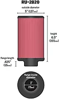 K&N RU-2820 Universal Clamp-On High-Flow Air Filter, 3" Flange, 6.5" H