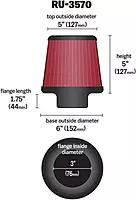 K&N High-Flow Original Lifetime Universal Clamp-On Air Filter: High Performance, Premium, Washable: Flange Diameter: 3 In, Filter Height: 5 In, Flange Length: 1.75 In, Shape: Round Tapered, RU-3570