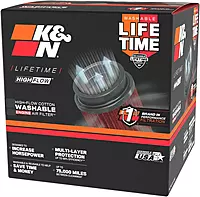 K&N High-Flow Original Lifetime Universal Clamp-On Air Filter: High Performance, Premium, Washable: Flange Diameter: 3 In, Filter Height: 5 In, Flange Length: 1.75 In, Shape: Round Tapered, RU-3570
