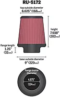 K&N High-Flow Universal Clamp-On Air Filter RU-5172 — 4.875 in Flange, 7.94 in Height