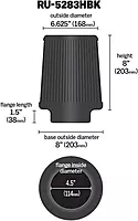 K&N RU-5283HBK Universal Clamp-On Air Filter, 4.5" Flange, 8" Height