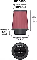 K&N High-Flow Universal Clamp-On Air Filter RE-0850 — 4 in Flange, 6 in Height