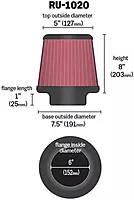 K&N High-Flow Universal Clamp-On Air Filter RU-1020 — 6 in Flange
