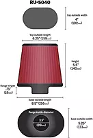 K&N Universal Clamp-On High-Flow Air Filter RU-5040, 3.5in Flange