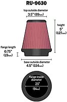 K&N High-Flow Universal Clamp-On Air Filter RU-9630, 2.5in Flange