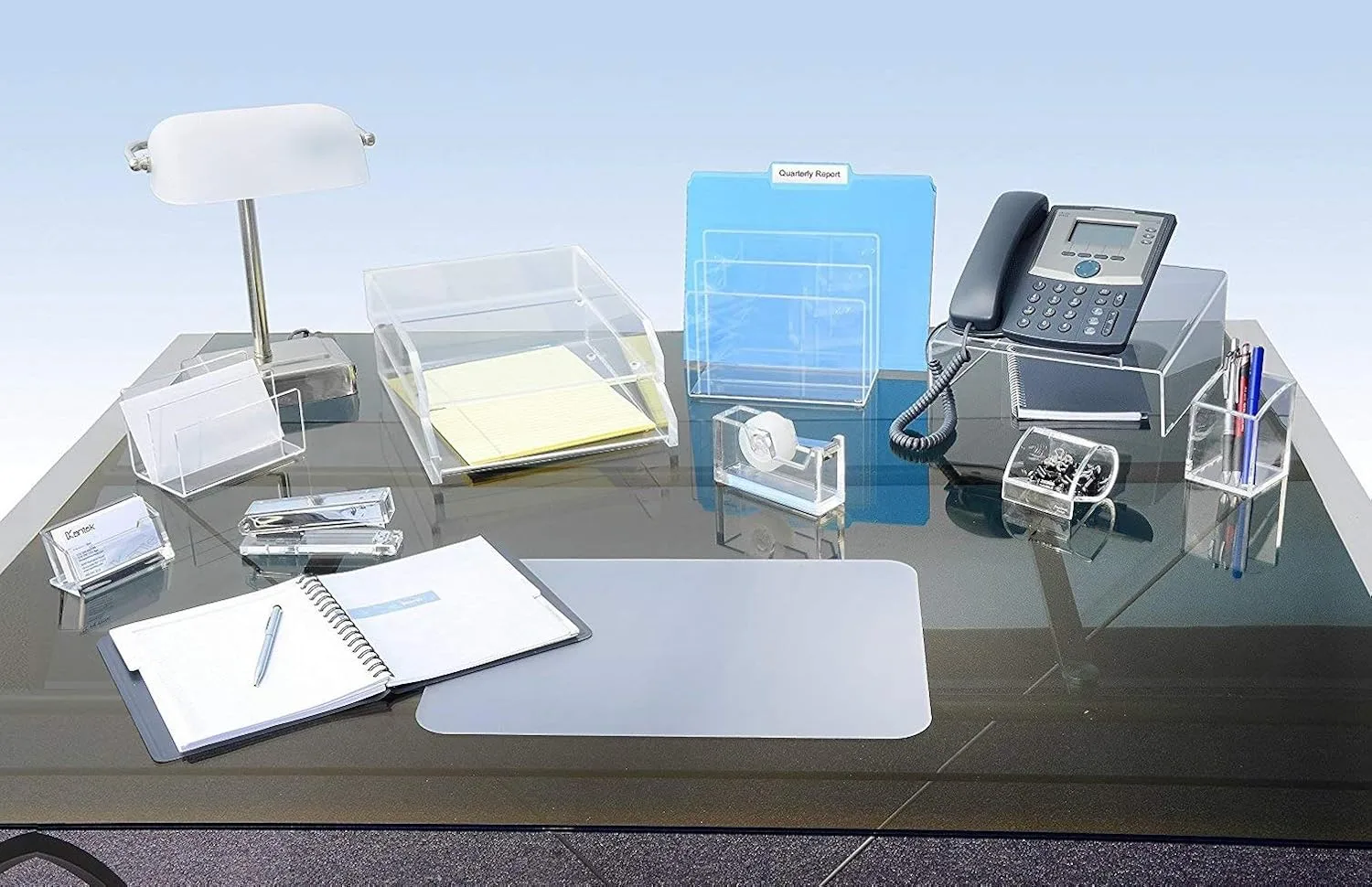 Kantek Acrylic Business Card Holder, Fits 80 Business Cards, 4.1-Inch Wide x 1.9-Inch Deep x 2.1-Inch High, Clear (AD30)