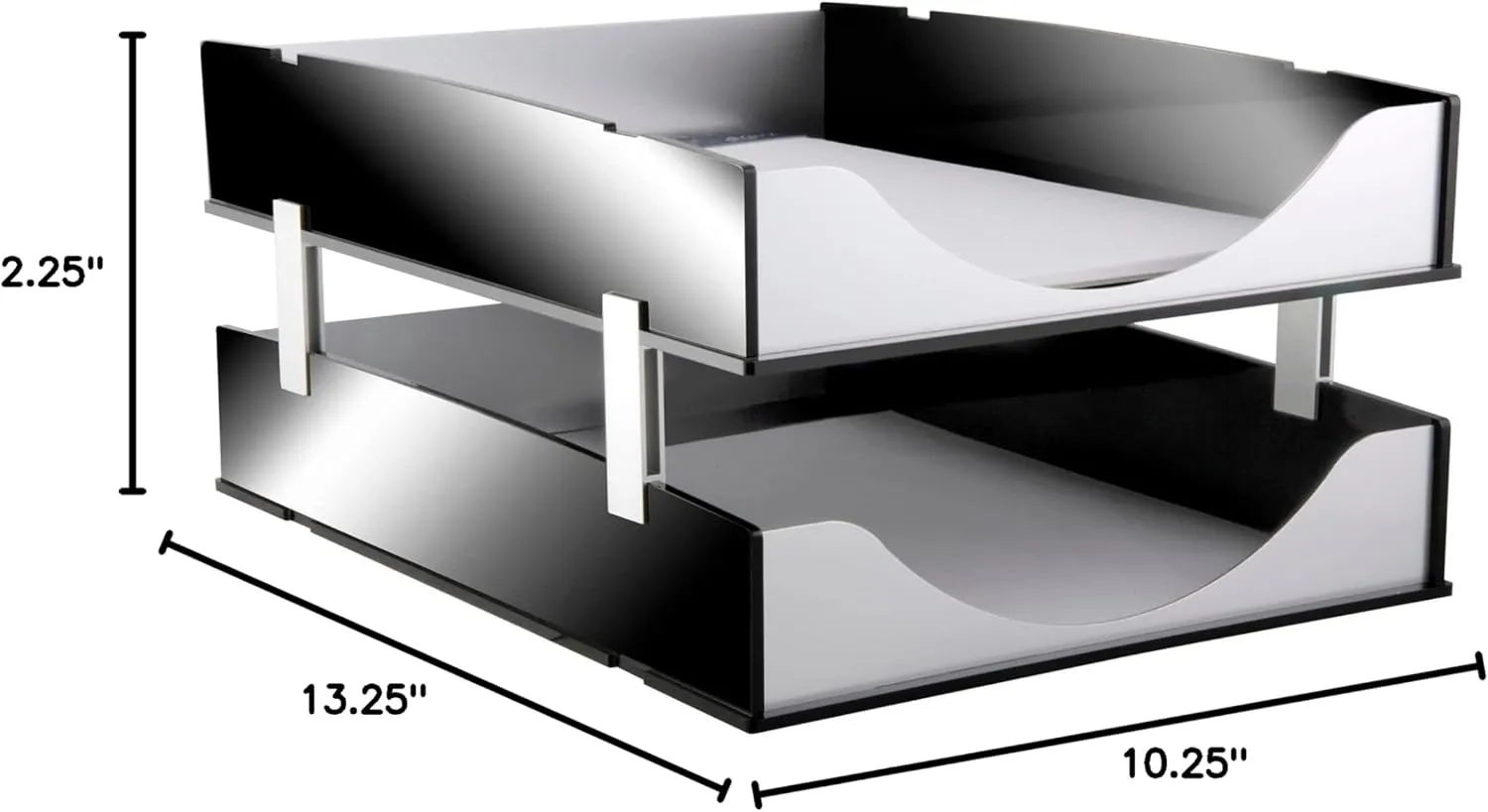 Kantek Black Acrylic & Silver Aluminum Letter Tray, Stackable Desk Organizer, 10.25 x 13.25 x 2.25