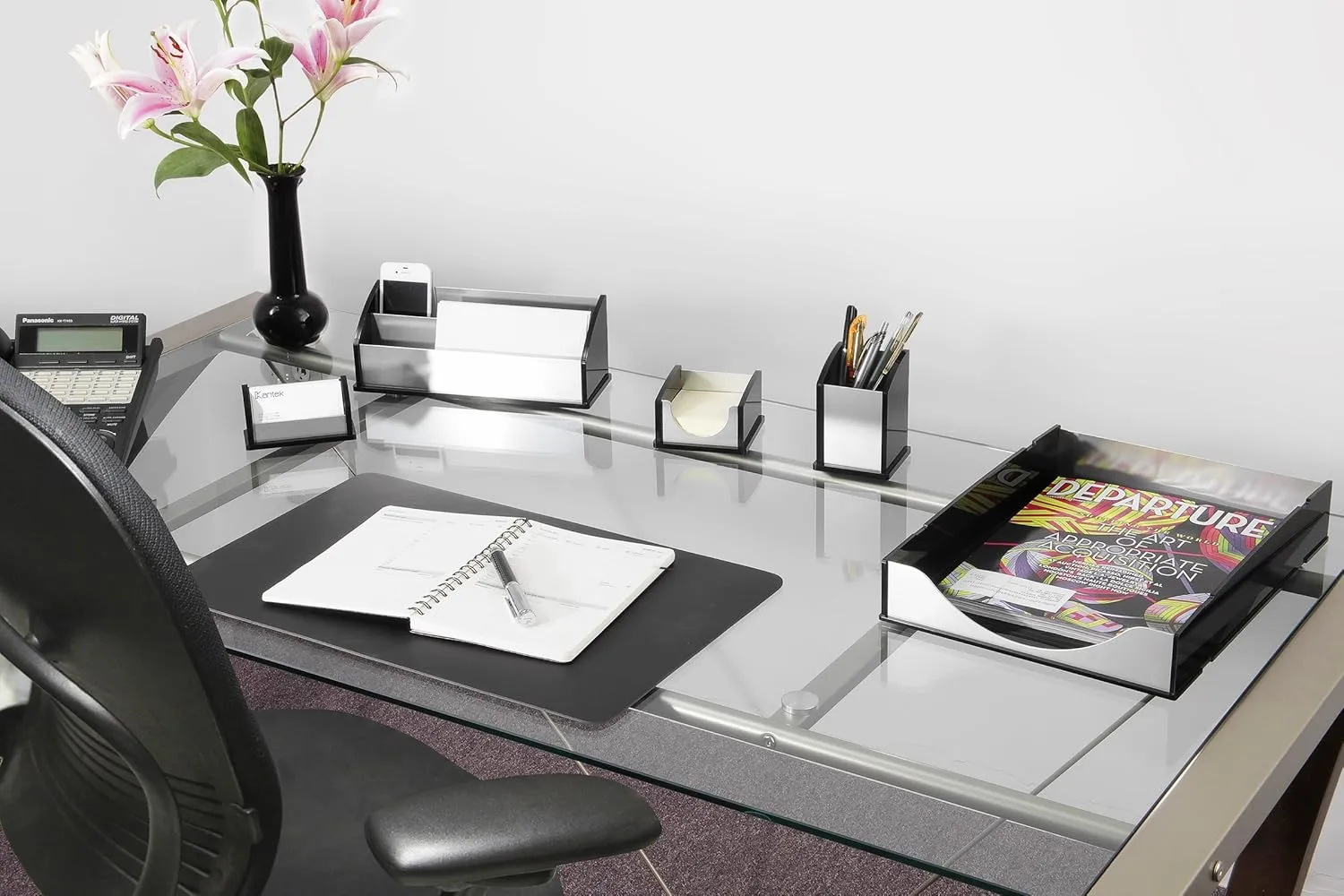 Kantek Black Acrylic & Silver Aluminum Letter Tray, Stackable Desk Organizer, 10.25 x 13.25 x 2.25