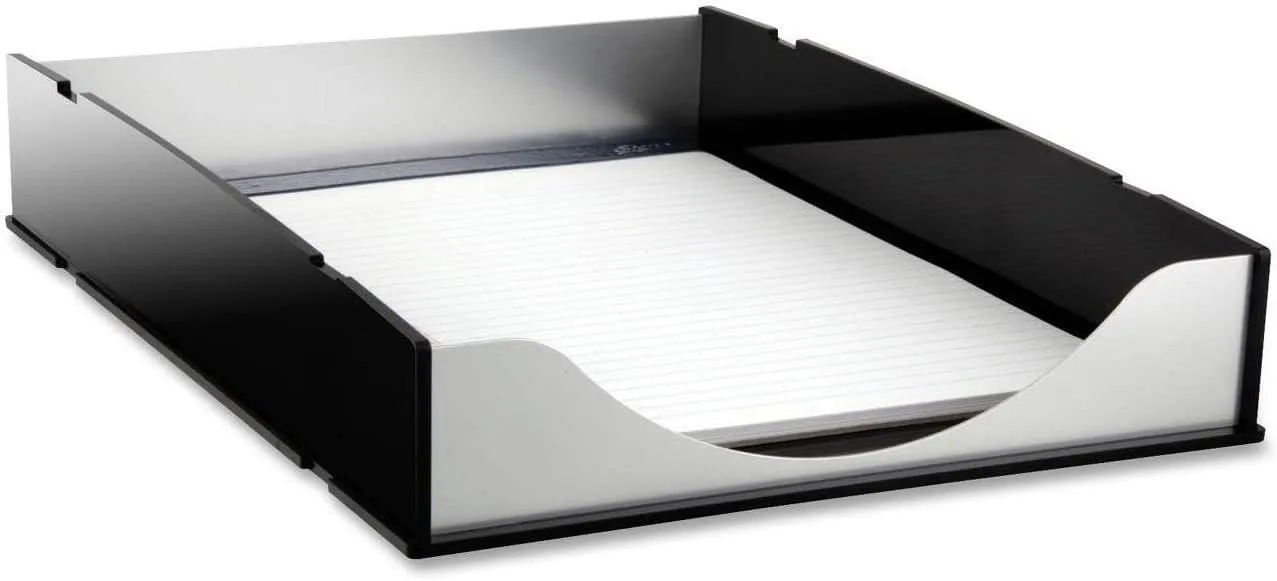 Kantek Black Acrylic & Silver Aluminum Letter Tray, Stackable Desk Organizer, 10.25 x 13.25 x 2.25
