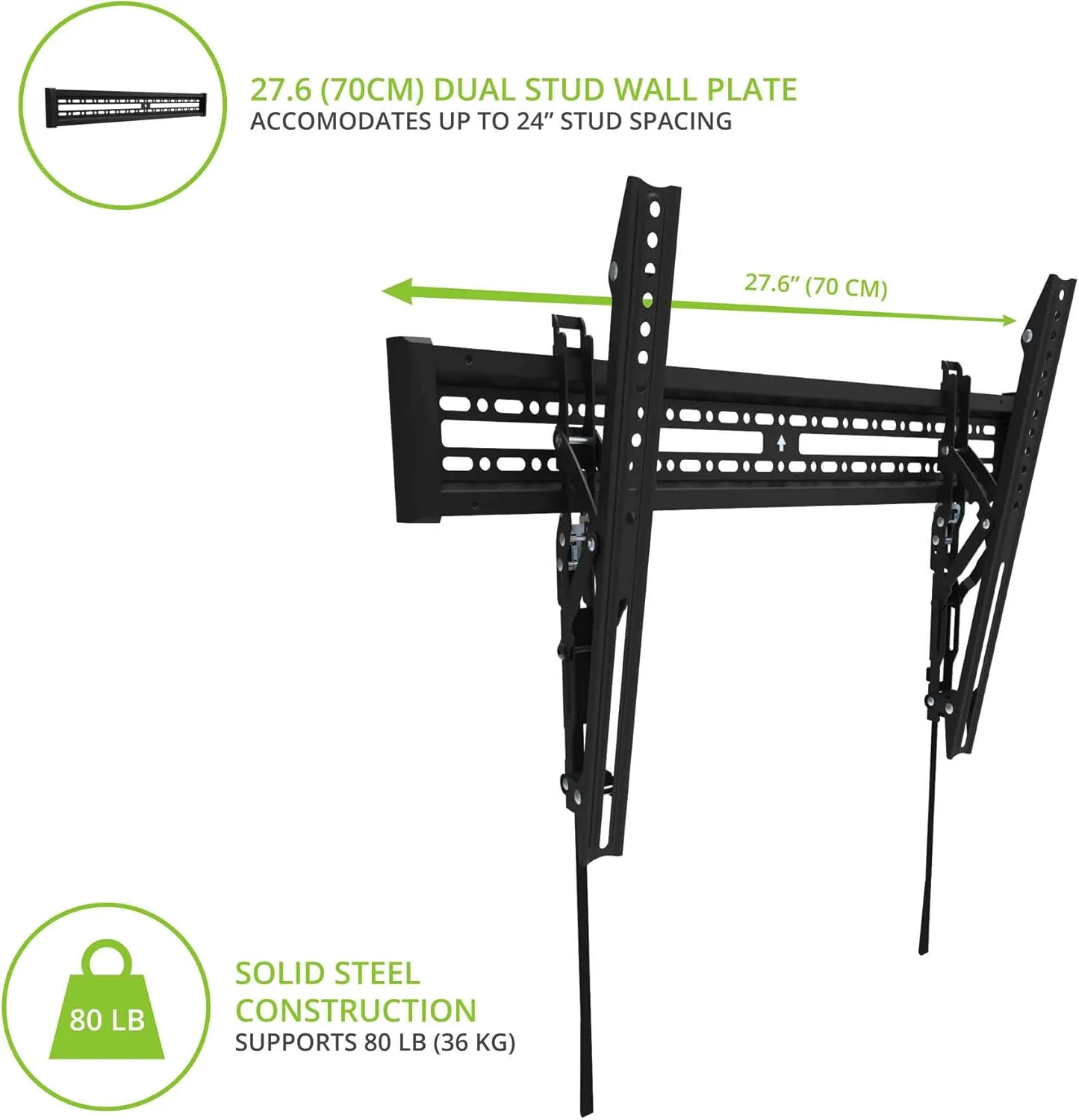 Kanto KT3260 Tilting TV Wall Mount – Fits 32 to 60 in, VESA 100x100–600x400, Black