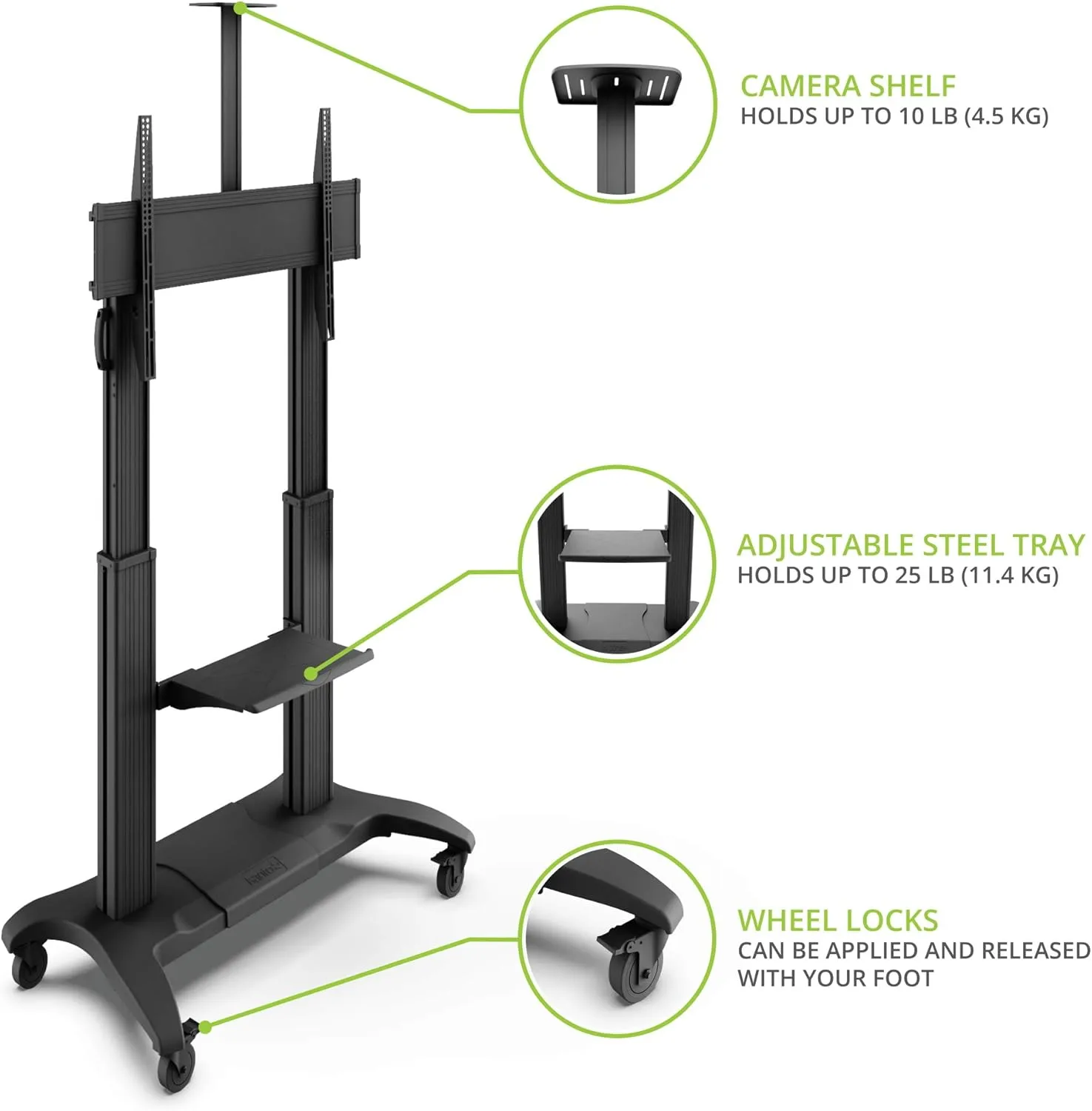Kanto MTMA100PL Mobile TV Mount with Adjustable Shelf for 55-100" TVs - Black