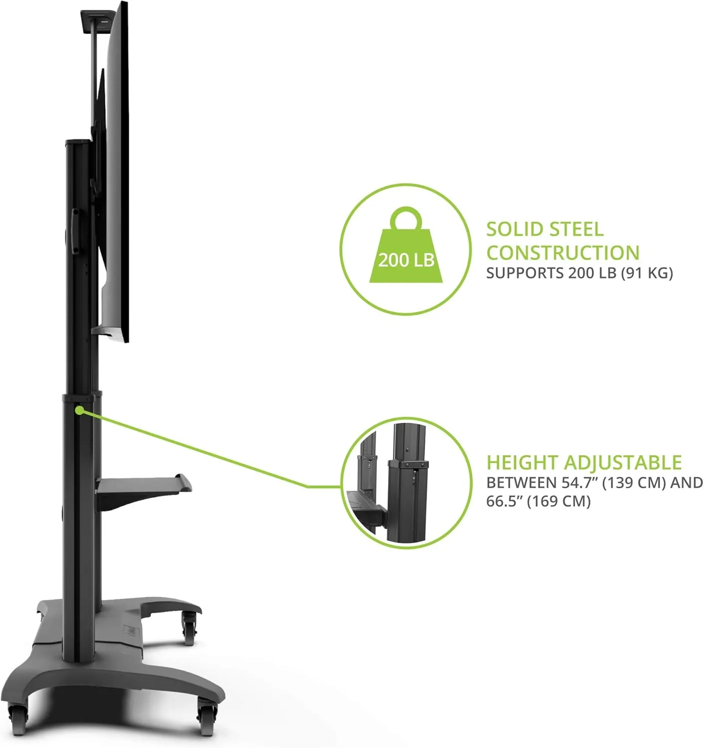 Kanto MTMA100PL Mobile TV Mount with Adjustable Shelf for 55-100" TVs - Black
