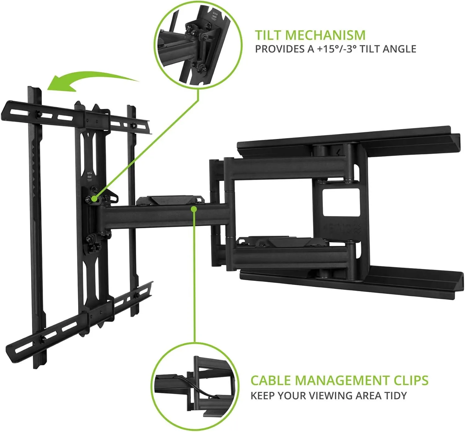Kanto PDX650 Full Motion Articulating TV Wall Mount for 37-inch to 75-inch TVs | Low Profile with 22" Extension | Integrated Cable Management | Swivel and Tilt Capable | Black