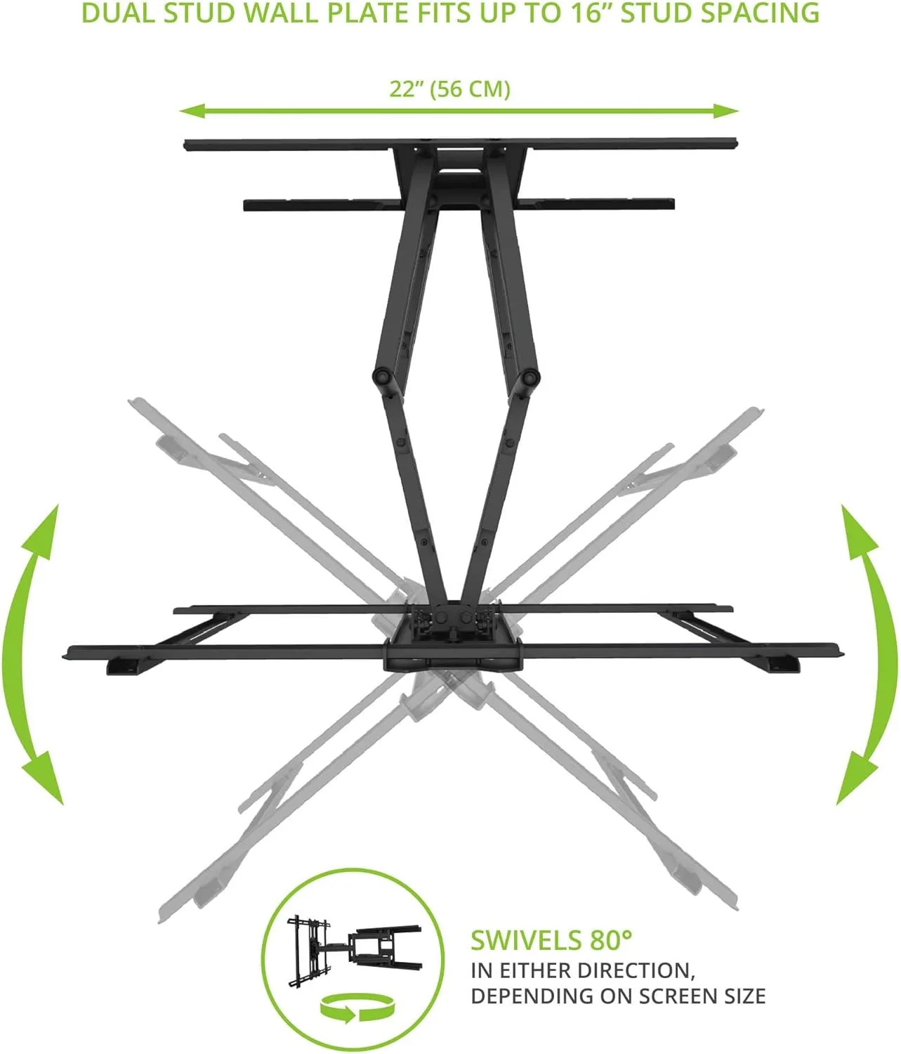 Kanto PDX650 Full Motion Articulating TV Wall Mount for 37-inch to 75-inch TVs | Low Profile with 22" Extension | Integrated Cable Management | Swivel and Tilt Capable | Black