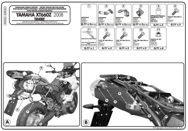 KAPPA YAMAHA PANNIER BRACKET  KLXR363 - XT 660Z Teneré (08-12)