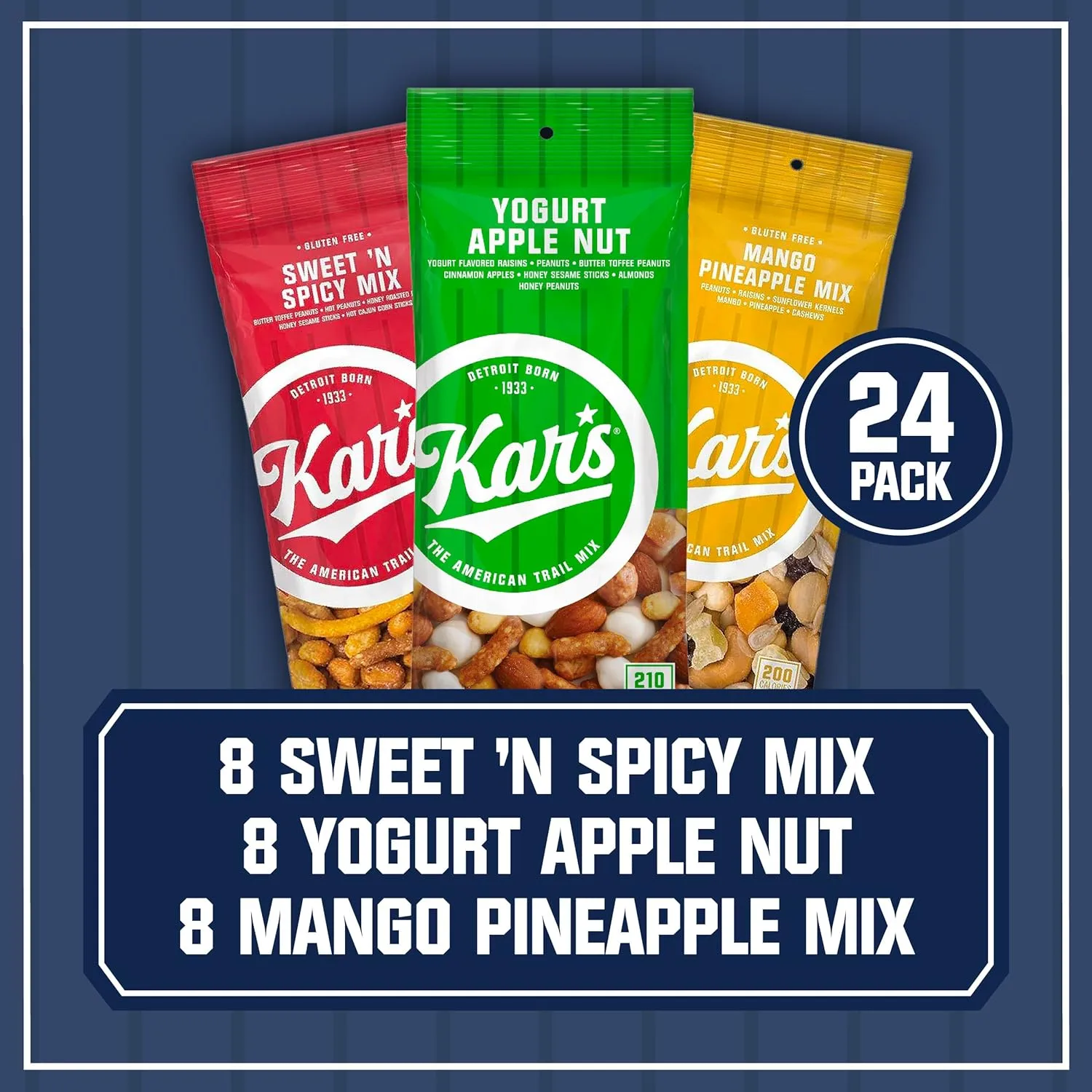 Kar’s Nuts Trail Mix Variety Pack, Pack of 24 – Yogurt Apple Nut, Mango Pineapple Mix, Sweet ‘N Spicy – Individually Wrapped