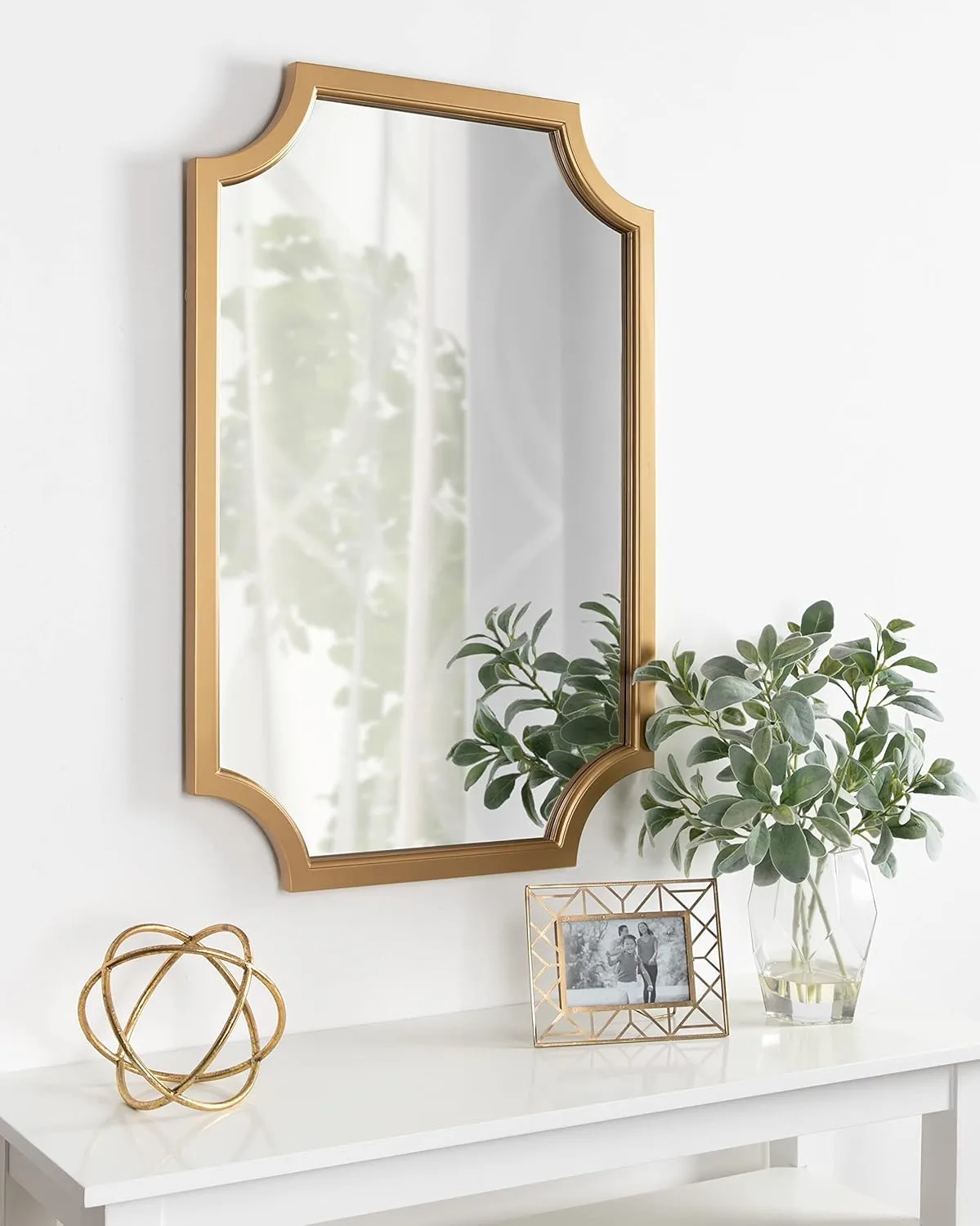 Kate and Laurel Hogan Wood Framed Wall Accent Mirror with Scalloped Corners, 24x36 Inches, Gold